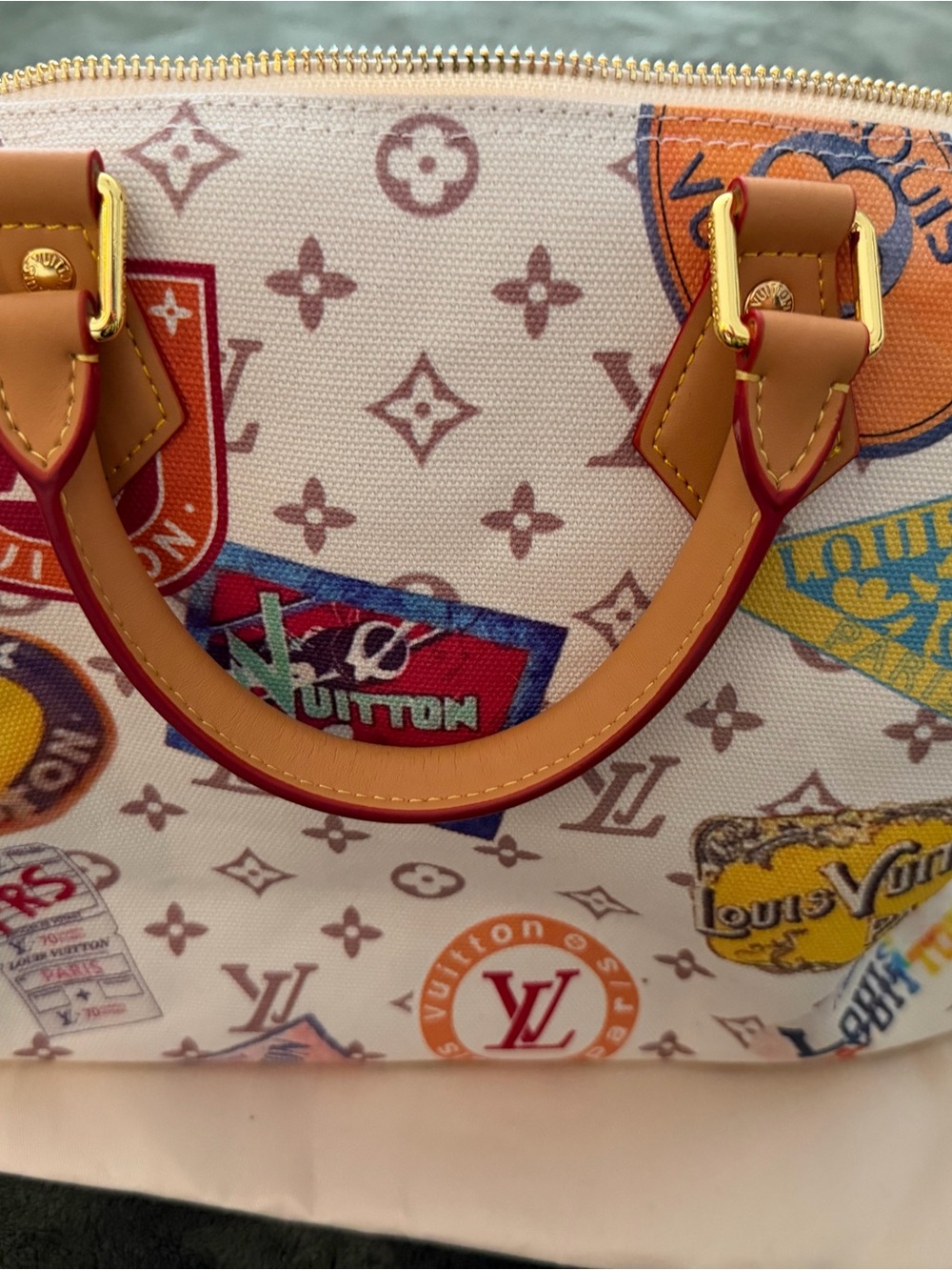 Louis Vuitton Multicolor Canvas Satchel with Blue and Tan Accents - Picture 5 of 9